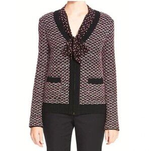 St. John Knits Regatta Caviar Tweed Knit Cardigan Jacket Wool Blend - XL
